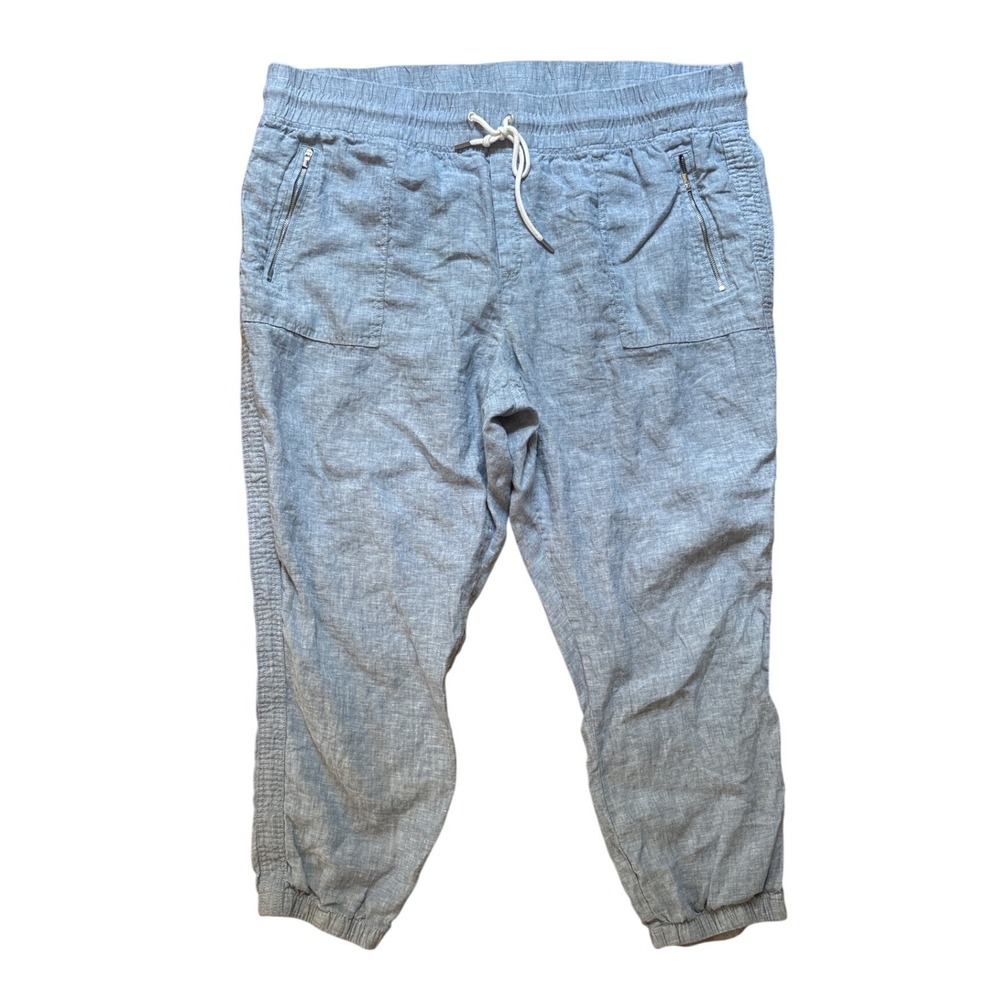 Athleta Cabo Linen‎ Jogger Womens Blue Relaxed Elastic Waist Pants SIZE 22